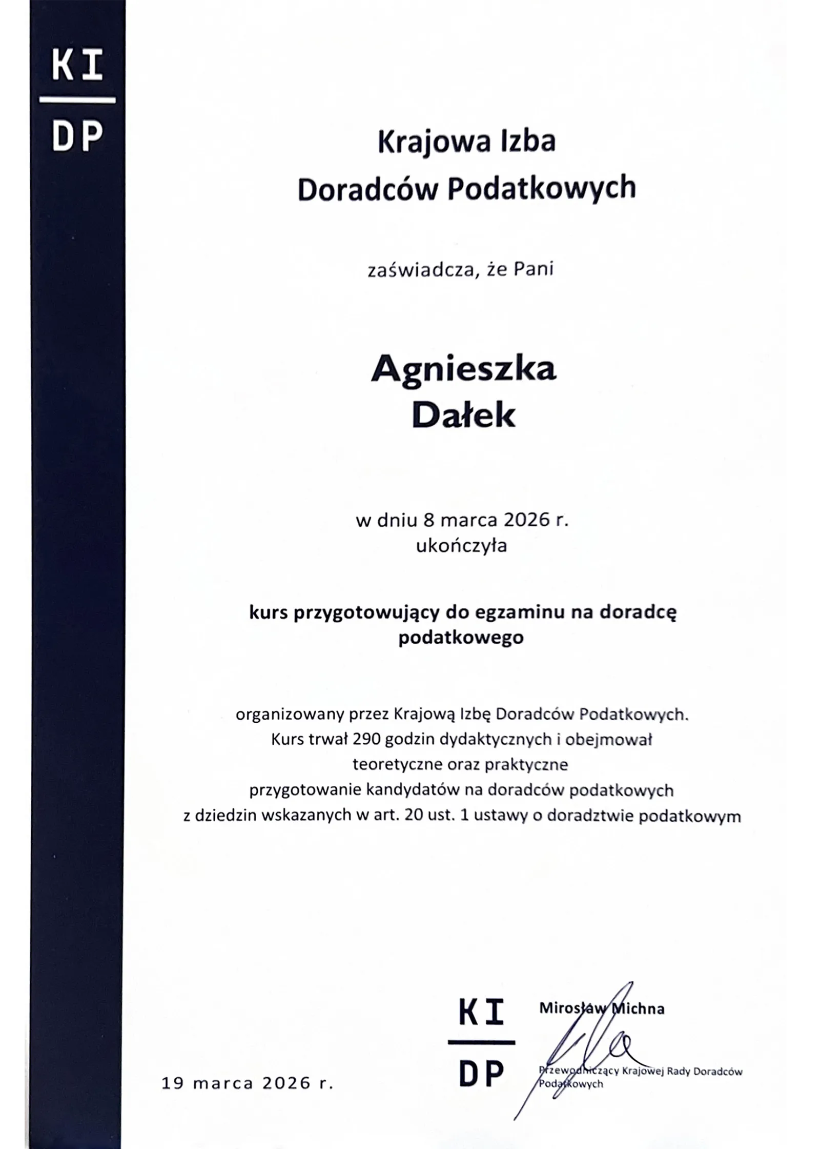 Doradca podatkowy Agnieszka Dałek