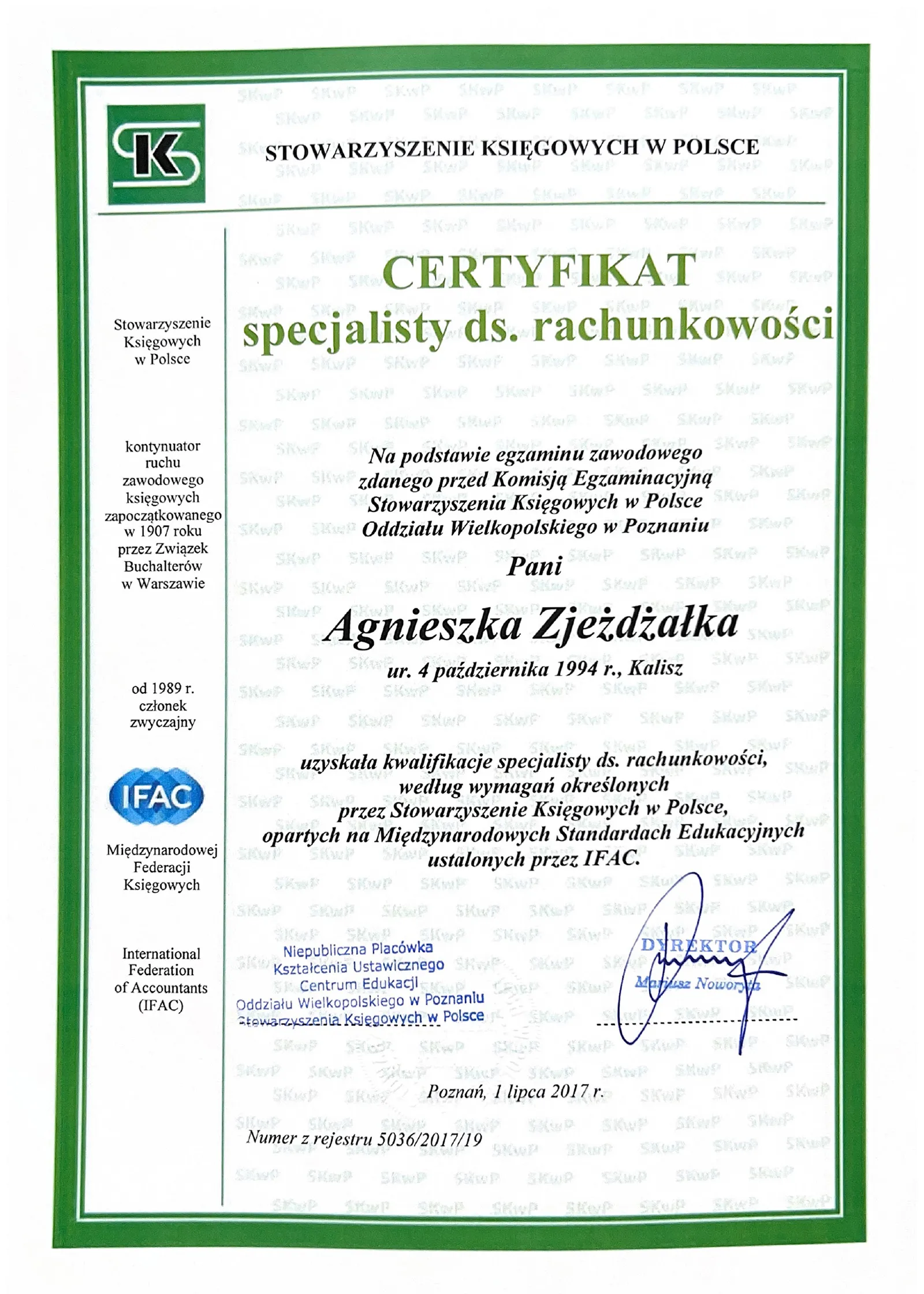 certyfikat specjalisty ds. rachunkowości